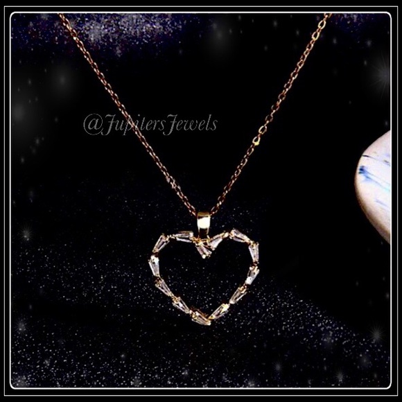 None Jewelry - New gold baguette style simulated diamond heart necklace